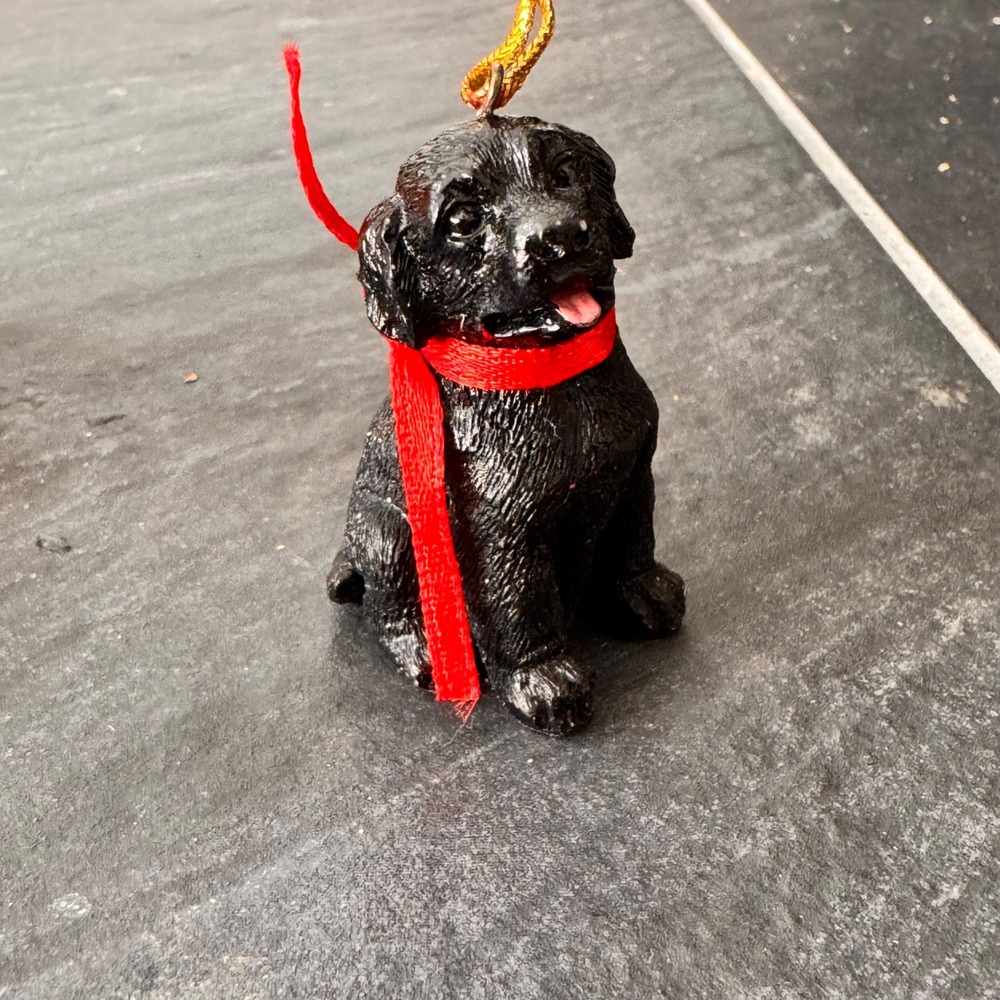 Black Labrador Dog Puppy Sitting Red Scarf Christmas Ornament Hanging‎ Charm